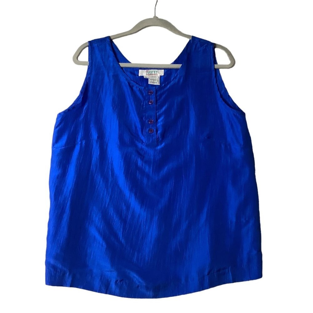 Vtg Sue Brett Blouse Tank‎ Shell Women Size Medium 100% Silk Royal Blue